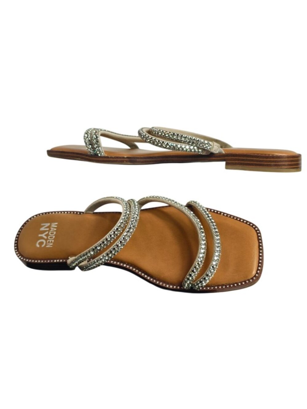 Madden NYC Womens 10 Rhinestone Sandals Zig Zig Bling Slip-On Prom Homecoming - Picture 3 of 7